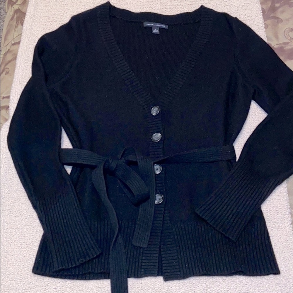 Banana Republic black 4 button cardigan sweater with detached belt.